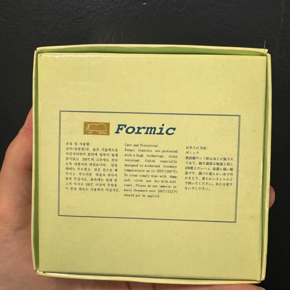 Vintage Formic Korean Lacquerware Coaster Set 4 Cork Back Coasters w/ Box